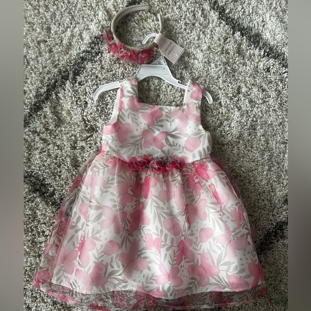 Catherine Malandrino 4T Toddler Girl Pink Butterfly Dress & Headband